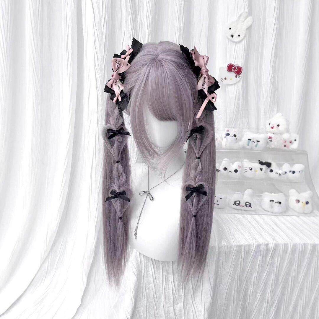 少萝家假发女灰紫色双马尾可爱甜妹Lolita60CM长直发全头套式JK