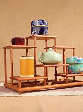 缅甸花梨木多层收纳架杯架茶杯展示架茶具架子实木复古多宝阁中式