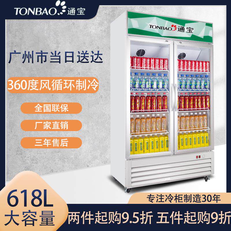 通宝 风直冷立式对开门饮料啤酒展示柜商用冰柜保鲜柜双门冷藏柜