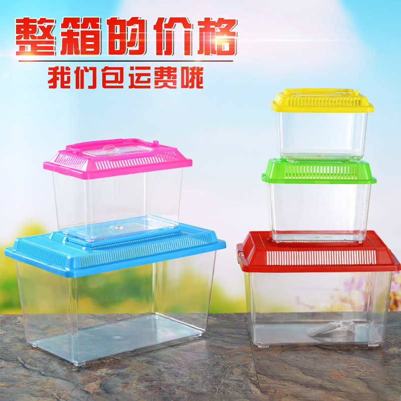 批发大中小号塑料乌龟缸金鱼缸爬宠饲养宠物盒手提透明运输盒龟盒