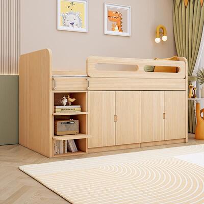 全实木儿童床半高床书桌一体小户型上下组合床高架床多功能储