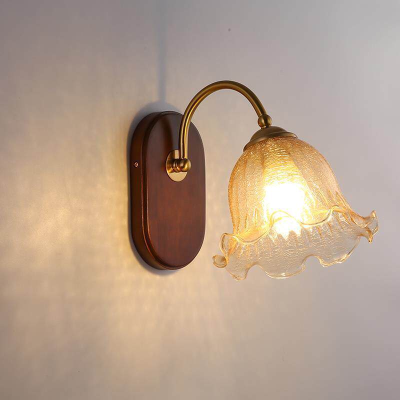 北欧简约卧室床头灯美式复古客厅墙壁走廊过道灯日式实木玻璃壁灯
