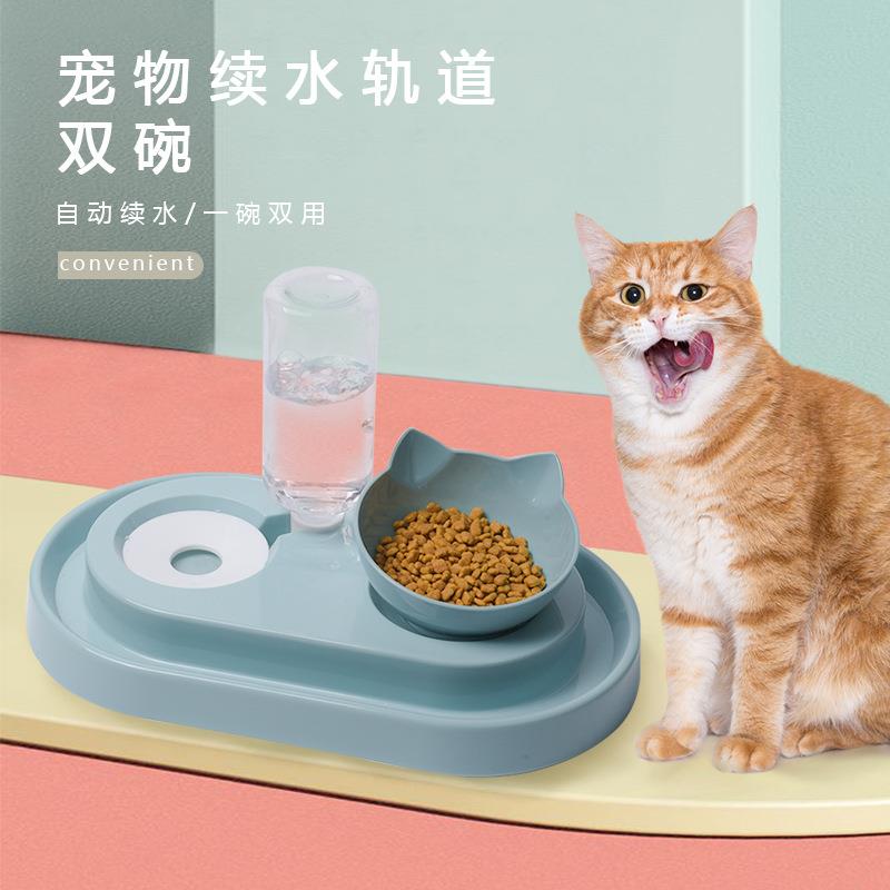轨道猫碗防漏防湿嘴自动喂食喂水一体双碗饮水器工厂狗碗猫盆