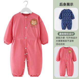儿童连体罩衣秋冬季男童宝宝画画防水防脏婴儿爬行爬爬服女童外穿