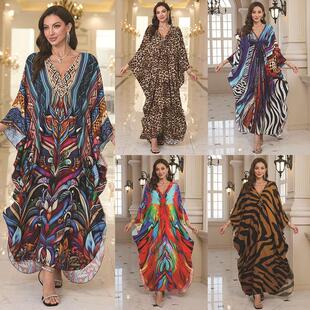 Women Kaftan Dresses Plus Size V-Neck Batwing Sleeves,