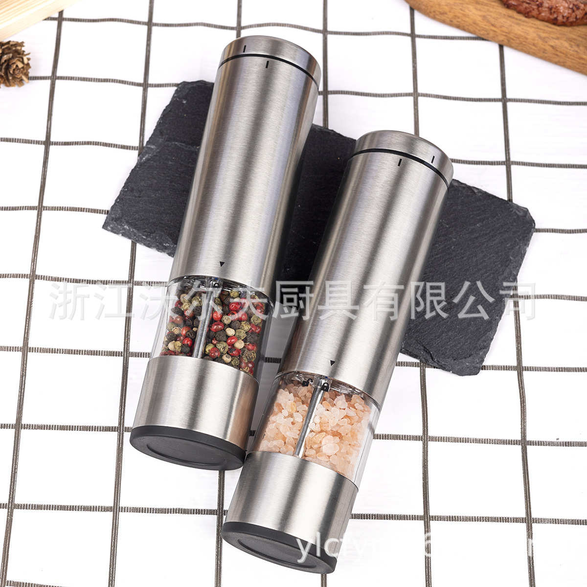 不锈钢电动胡椒磨超好用电动胡椒研磨器套装带黑色架子