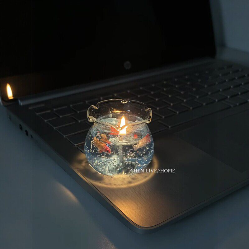 鱼缸香薰蜡烛小众泡泡鱼迷你鱼缸香氛蜡烛持久留香高级生日小礼物