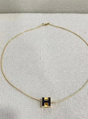[9.8新]HERMES 爱马仕Cage项链合金经典百搭黑色吊坠百搭项链