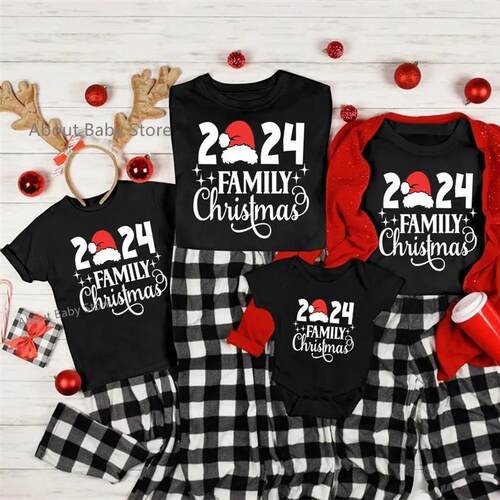 2025 Family Christmas Shirts Cotton Family Matching Outfits