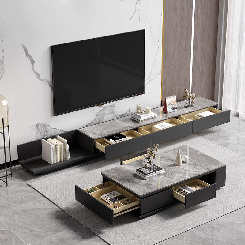 岩板电视柜茶几组合北欧现代简约大小户型伸缩大理石地柜客厅家具