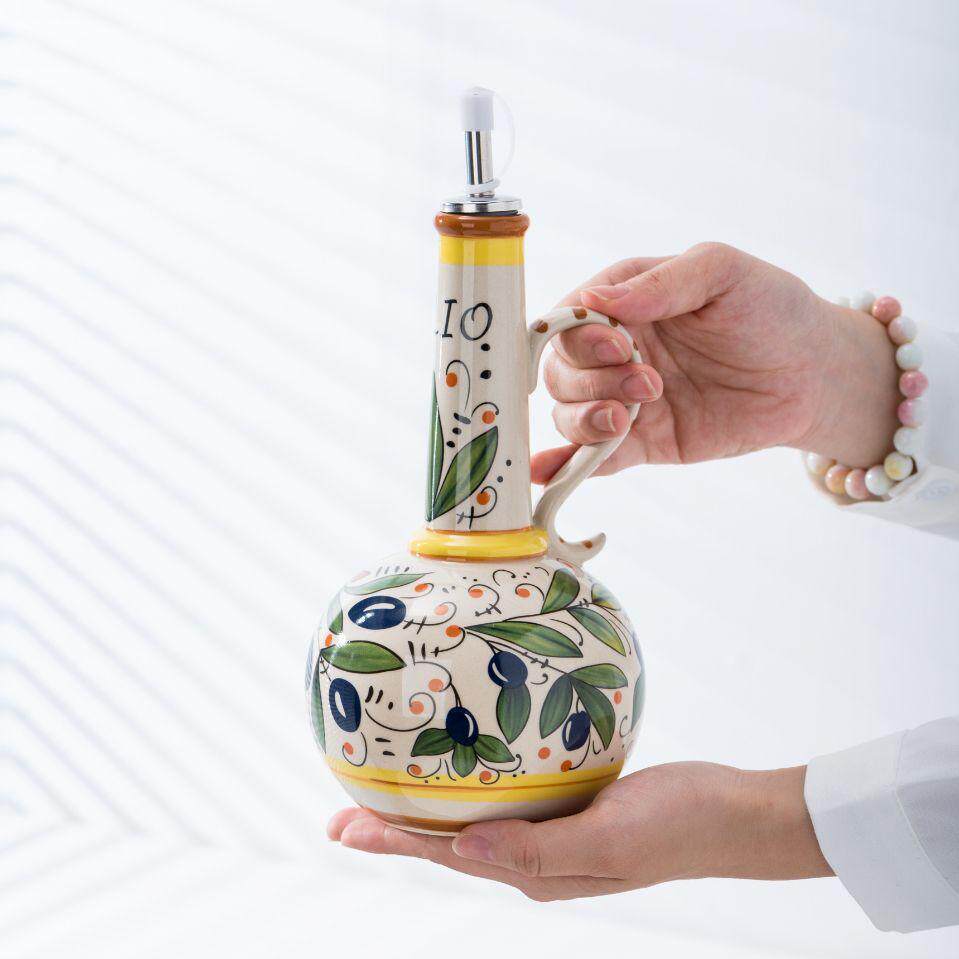 出口意大利釉下彩陶瓷瓶橄榄油瓶油醋瓶厨房调料瓶引流瓶
