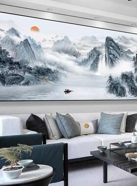 亿笔一画新中式山水画中堂壁画风景画客厅挂画背景墙装饰画办公室