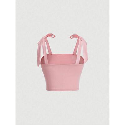 Solid Tie Shoulder Ruched Wide Strap Slim Fit Crop Top for W
