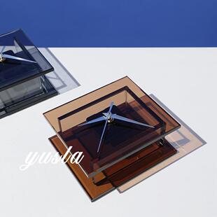 简约轻奢玻璃时钟表摆件客厅电视柜样板间卧室床头柜台钟软装饰品