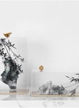 新柜中式BJ1197创意假山石件客厅玄关现摆代软简约书亚克力展示罩