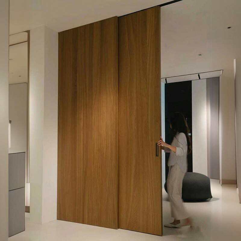 定制三联动厨房推拉门实木谷仓门隔断门单轨推拉门隐藏上轨道移门