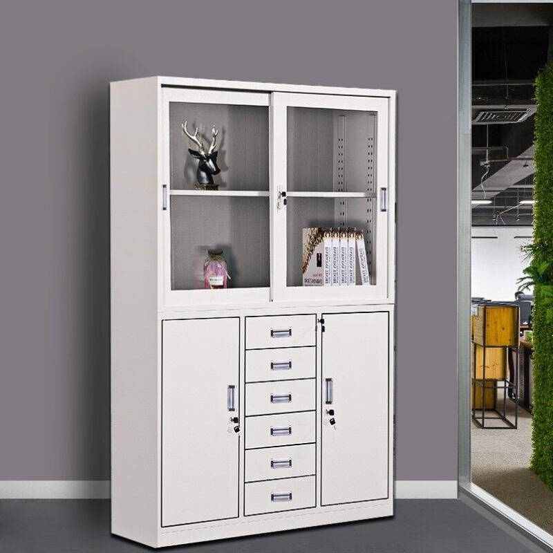 钺美钢制文件柜铁皮柜宽中六斗柜移门柜资料柜档案柜带锁宽中六抽