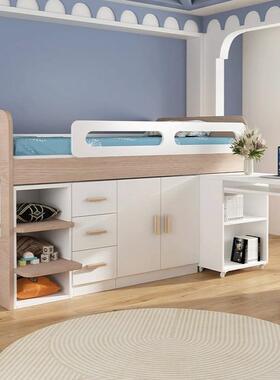 型衣小户童儿房ENF实木儿童床半高EWE床带抽屉书桌柜梯柜