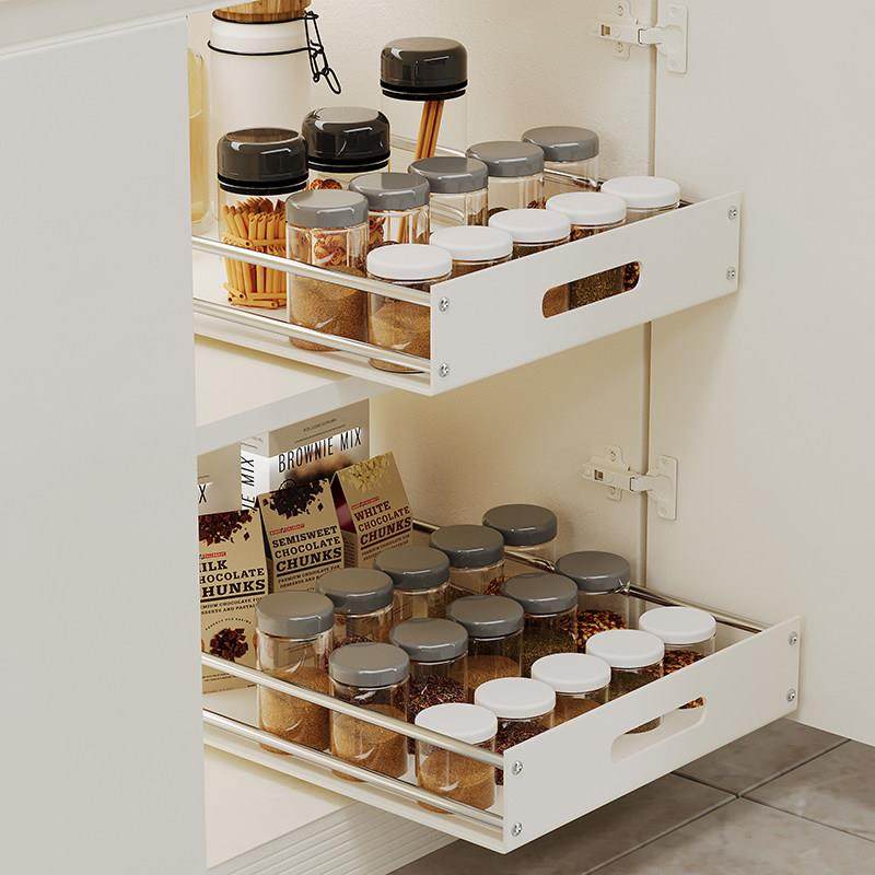厨房拉篮pp轨道单层抽屉式碗碟收纳调味托盘白色抽拉加高橱柜置物,家装主材,拉篮,淘宝优惠券,粉丝福利购,淘宝优惠卷
