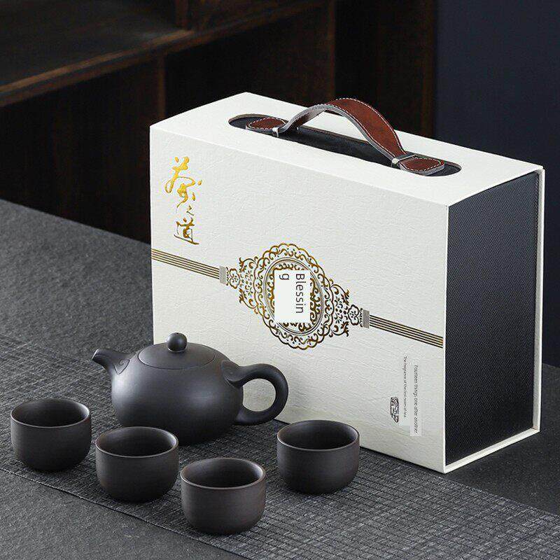 采购产品紫色粘土茶壶,一壶,四杯,小套,功夫茶冲泡器,茶礼品