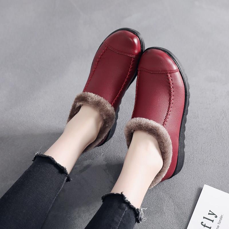 高档妈棉鞋女冬保暖鞋加绒平中年女中老年皮棉鞋女老人保妈暖鞋防