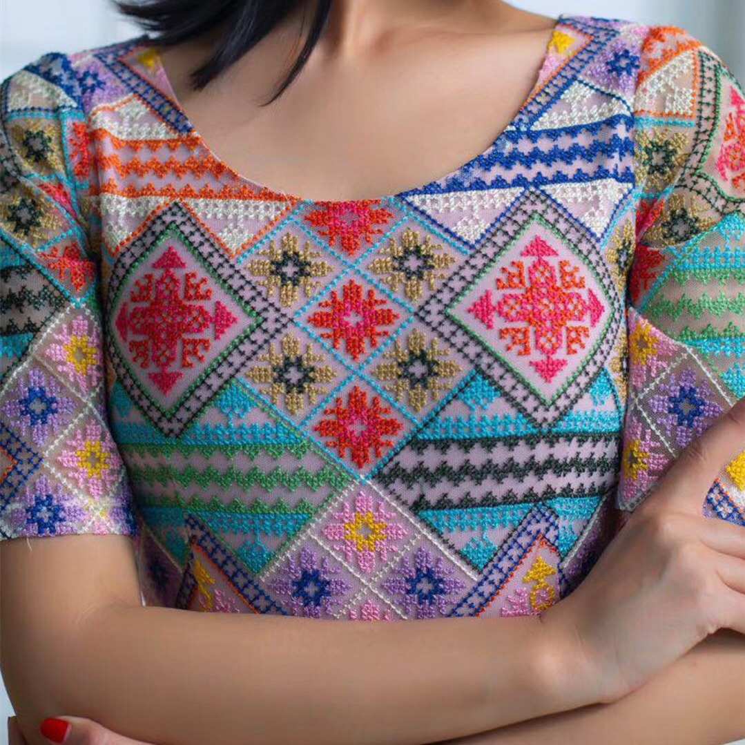 满幅十字绣面料 民族风电脑提花绣花 民族服饰辅料 网纱绣花批发