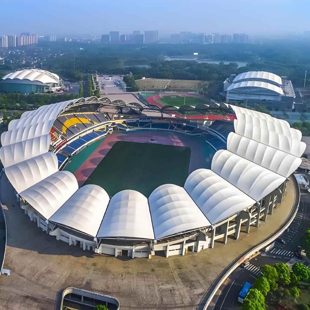 体育馆张拉膜结构看台遮阳篷户外大型足球场遮雨棚污水池加盖防雨
