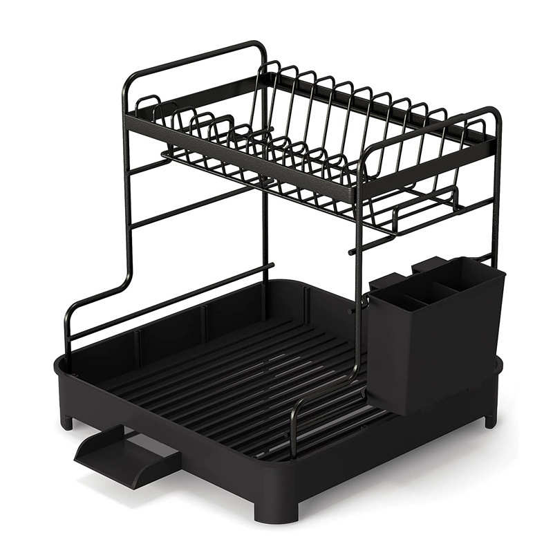 小号金属碗碟架带杯托架莱板架厨房双层碗筷收纳架配排水盘