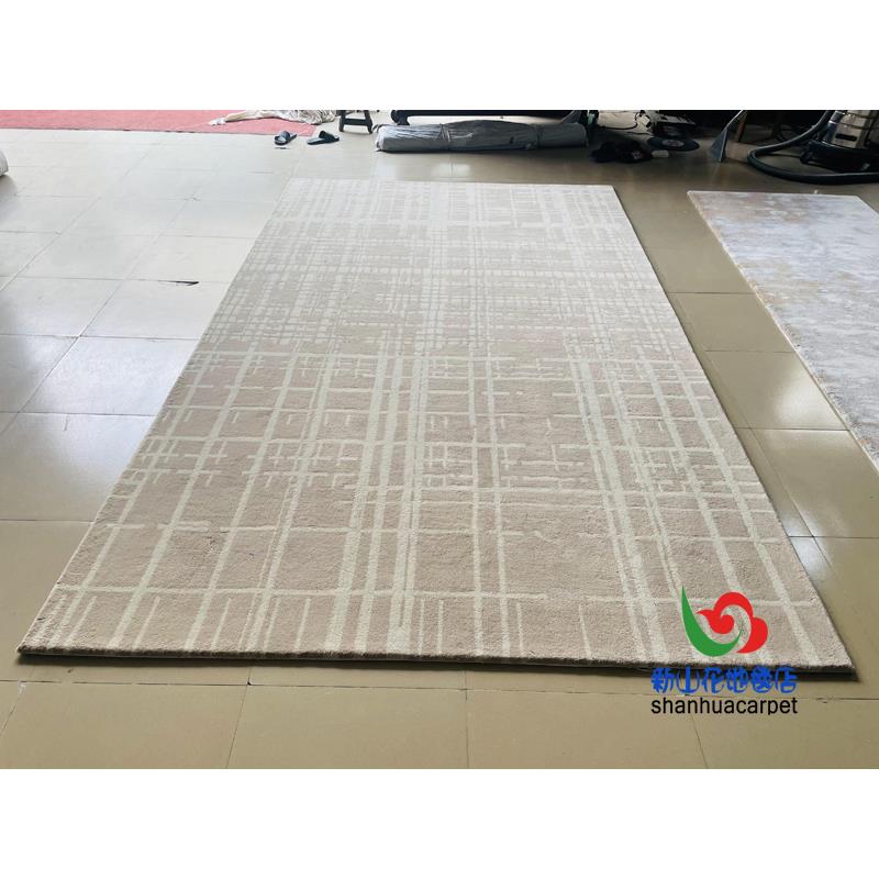 现代简约长方形几何格子中式客厅茶几沙发地毯大厅接待室贵宾室