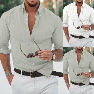 and linen long sleeved collared cotton men Men shirt