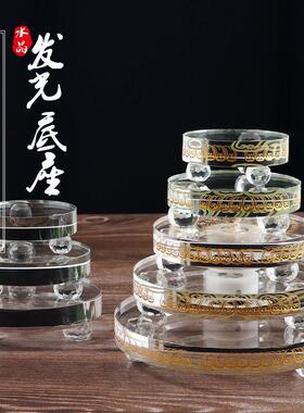 水晶LED发光底座圆形摆件舍利塔七彩发光底座小号书桌工艺品