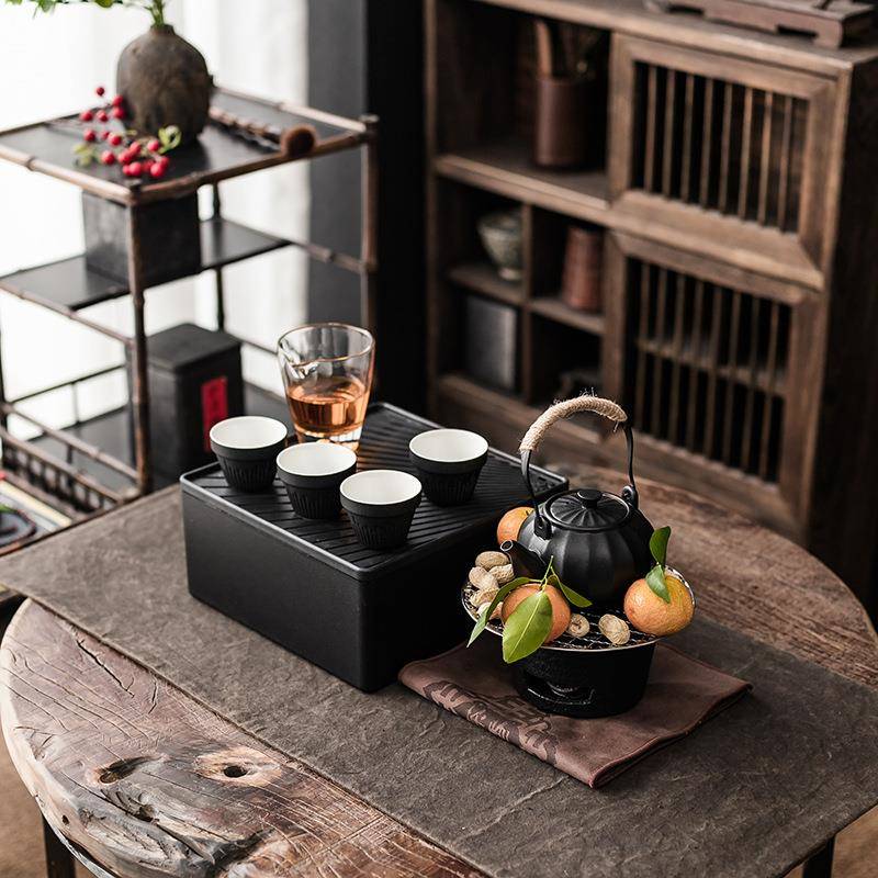 围炉煮茶便携式车载旅行茶具陶瓷户外烧烤碳炉茶壶四杯一整套茶具