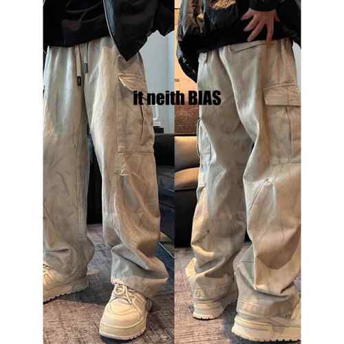 it neith BIAS工装休闲裤男士秋冬美式加绒宽松直筒弯刀裤子百搭