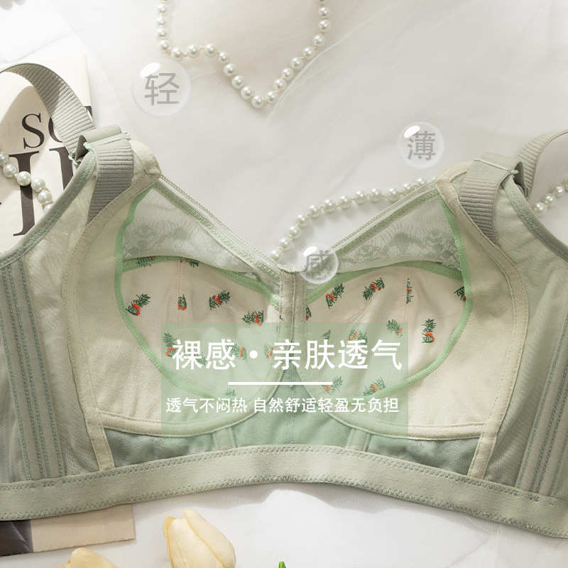 蕾丝薄款大胸显小内衣女调整型无钢圈收副乳大码文胸上托聚拢胸罩