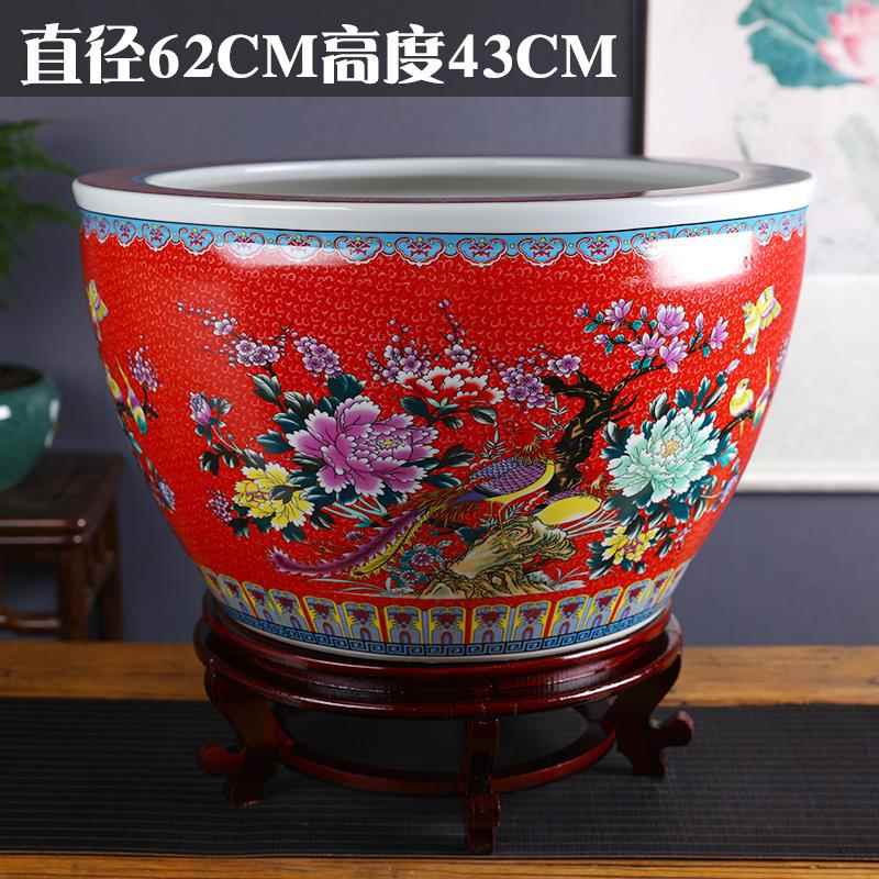 正品景大德镇陶莲瓷金鱼缸大号红色睡盆荷花缸缸乌龟缸落地水客厅