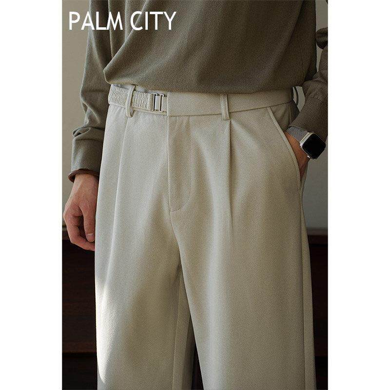 palm city老钱风日系棉感轻熟半松紧腰西裤男春夏季直筒宽松休闲