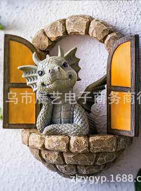 直销新款跨境小龙雕像门窗摆件手工卡通动物花园装饰品挂件工艺品