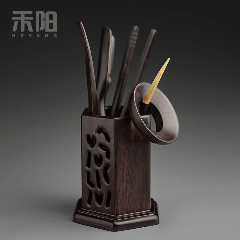 PK7J茶道六君子套装功夫茶具配件家用茶道组黑檀实木茶夹茶勺茶针