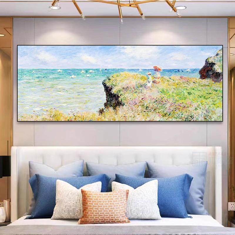 莫奈世界名画油画装饰画田园风景床头画卧室挂画卧室高级床头挂画