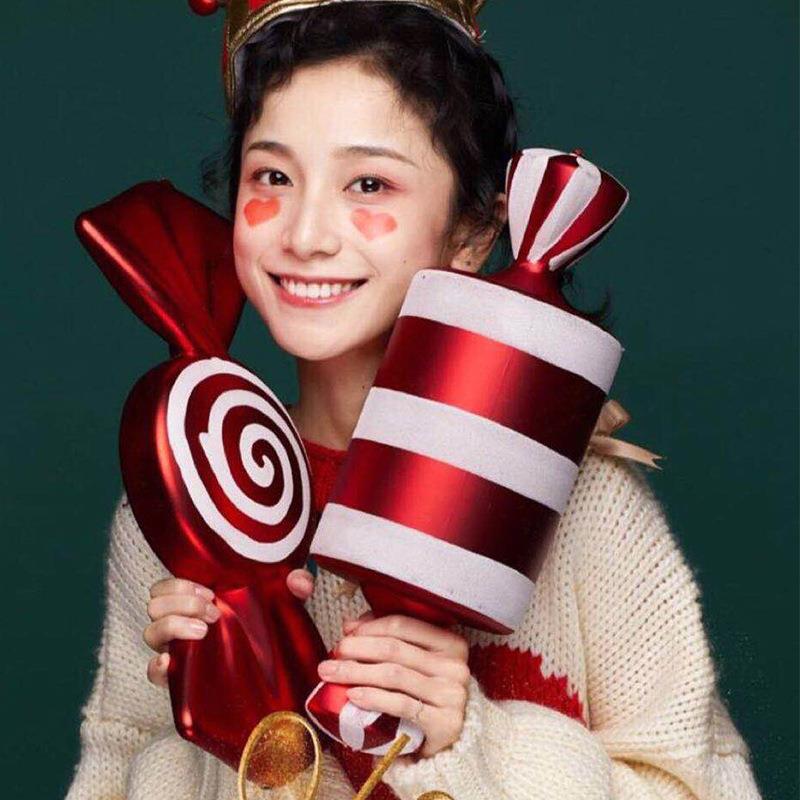 圣诞节装饰品大型美陈布置40CM红白彩绘糖果挂饰影楼拍摄道具用品
