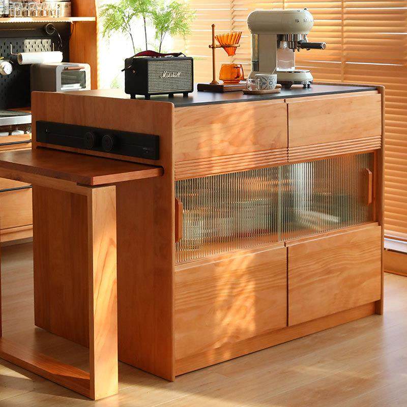 馨宜居岛台餐桌一体可伸缩日式岩板开放式厨房吧台实木收纳餐边柜