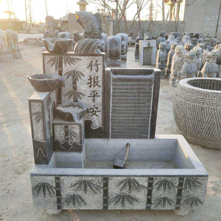 复古青石缸长方形石头鱼缸户外庭院养鱼石槽花盆金蟾流水景观摆件