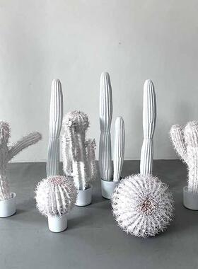 大型彷真白色植物造景简约现代仙人掌家居装饰品假绿植仙人球摆件