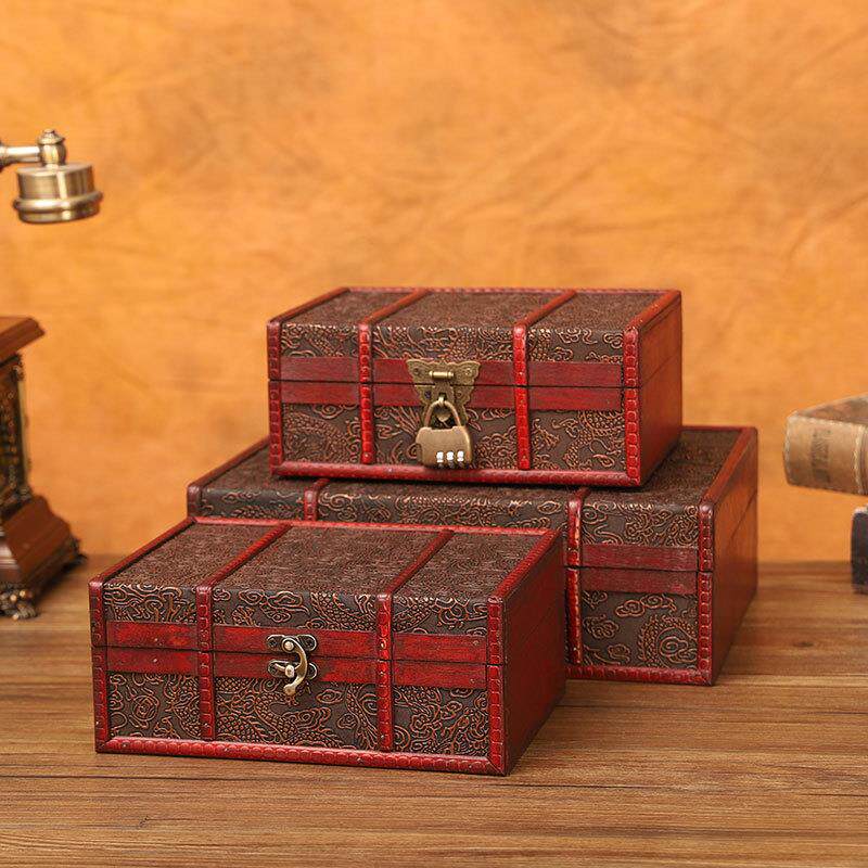 欧式茶叶复古木盒仿古做旧木质首饰盒防尘家居收纳盒摄影道具箱子