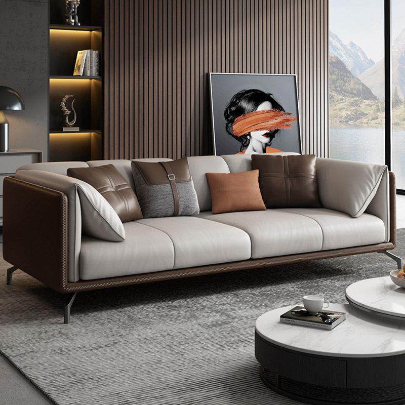 办公沙发真皮简约现代商务接待室会客区意式极简皮艺三四人位组合