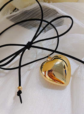 欧美跨境饰品抽拉可调节蜡线choker项饰简约个性大爱心吊坠项链