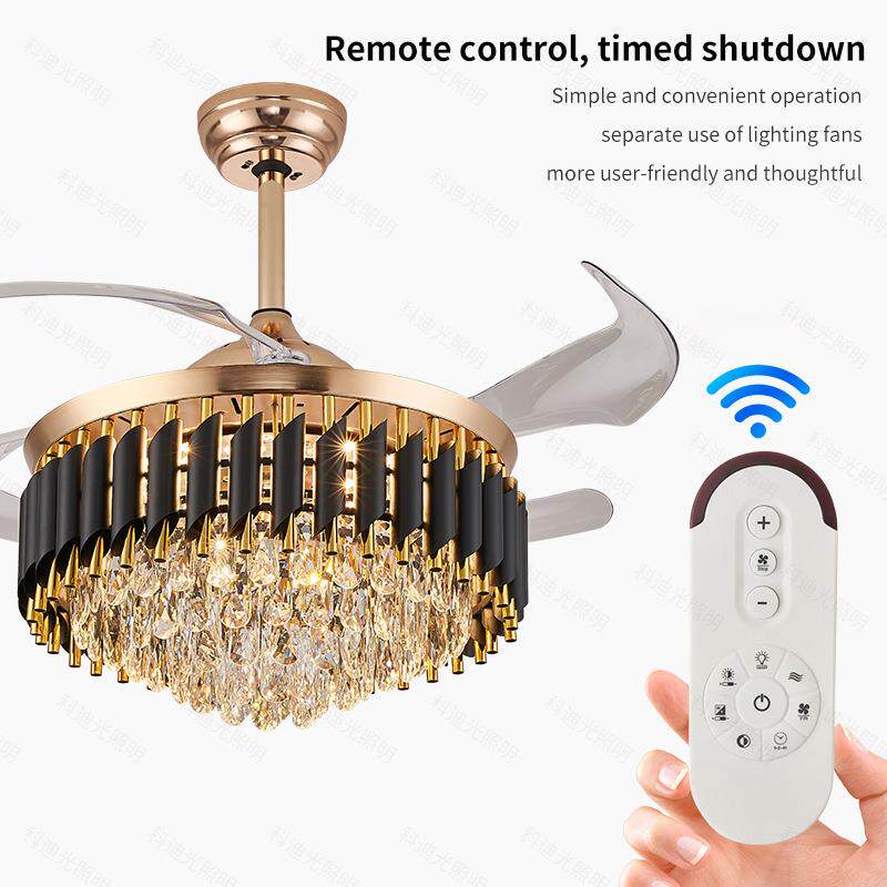 轻奢客厅水晶风扇灯跨境卧室led电扇灯餐厅美式复古吊扇灯电风扇