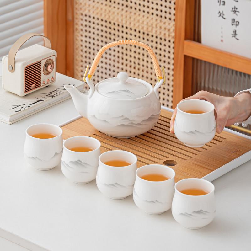 水墨风提梁壶功夫茶具套装陶瓷家用办公茶壶茶杯送礼