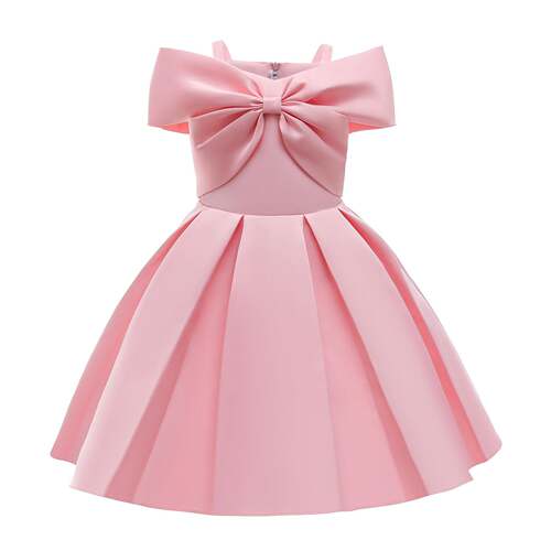 Kid Girls Princess Dress Solid Color Off The Shoulder Full