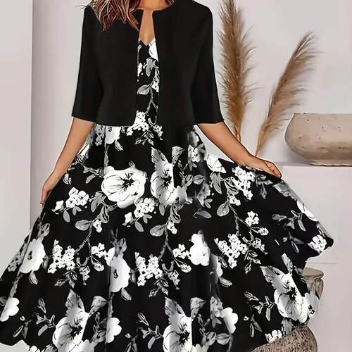 Women's long skirt with floral print dress and